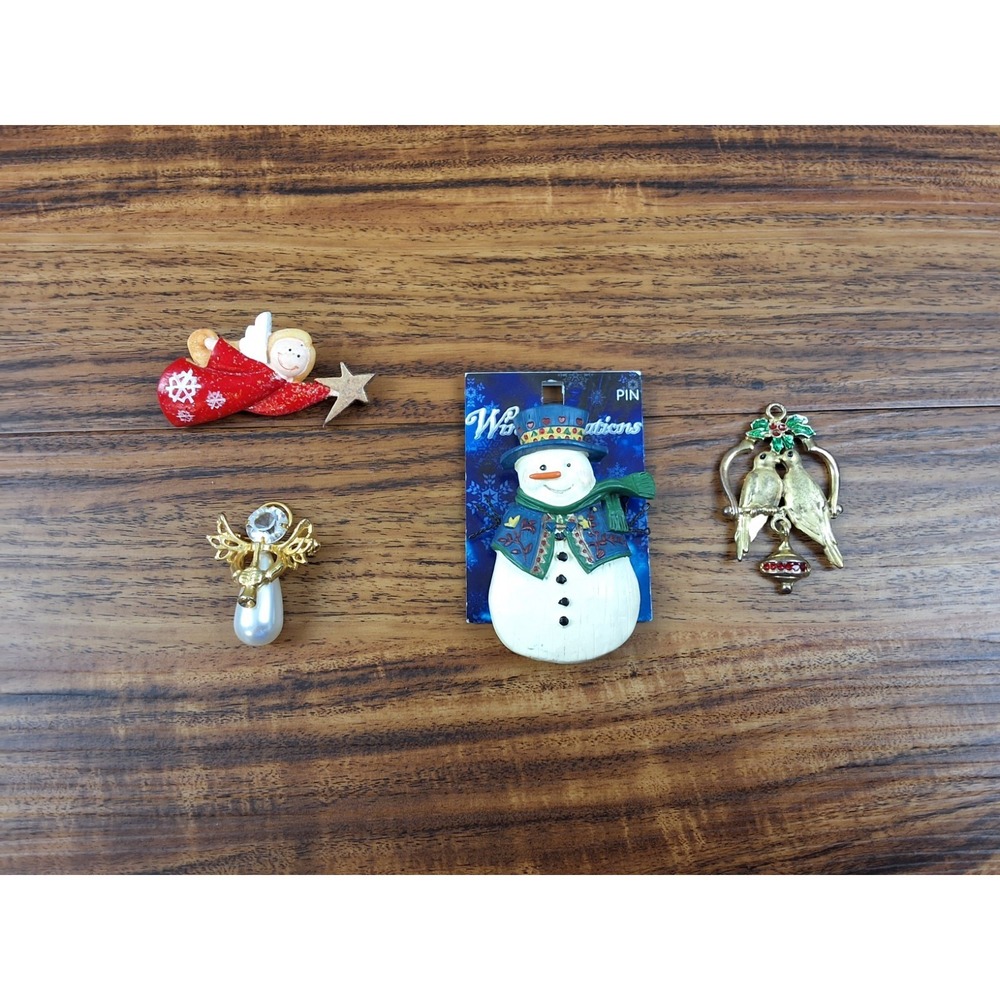 Vintage Christmas Brooch Brooches Pins Necklace Charm Jewelry Lot Snowman Angel